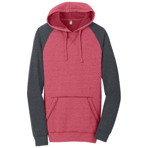 District Young Mens Lightweight Fleece Raglan Hoodie. DT196