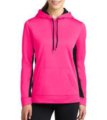 Sport-Tek Ladies Sport-Wick Fleece Colorblock Hooded Pullover. LST235